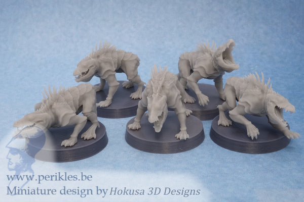 Reptile Dog Pack (5x 35mm wargaming miniatures)